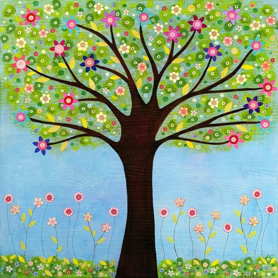 Art by Sascalia Two New Paintings Abstract Flowers and a Tree!