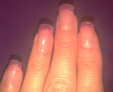 SHARON'S NAIL ART!: Clear sculpted gel nails with pink glitter