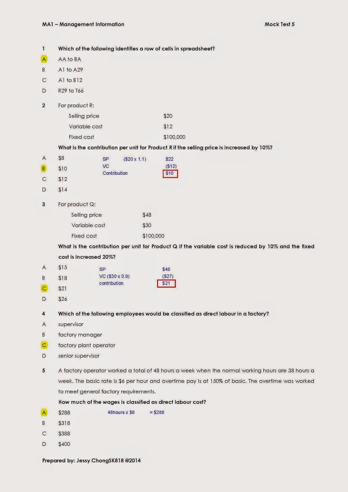 Jessy Chong (JC) MA1 Mock Test 5 (Answers)