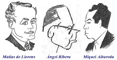 Caricaturas de Matías de Llorens, Ángel Ribera y Miquel Albareda