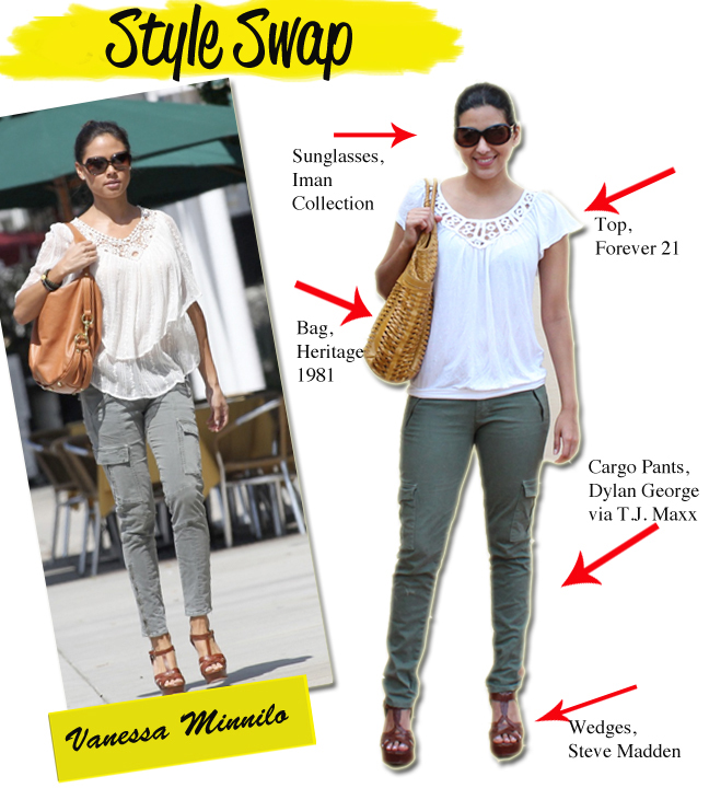 Who made Vanessa Minnillo's jeans, sunglasses and luggage