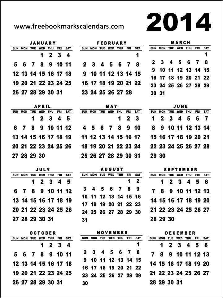 printable 2014 yearly calendar