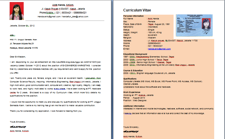 contoh dibawah ini hehehehe contoh application letter curriculum vitae ...