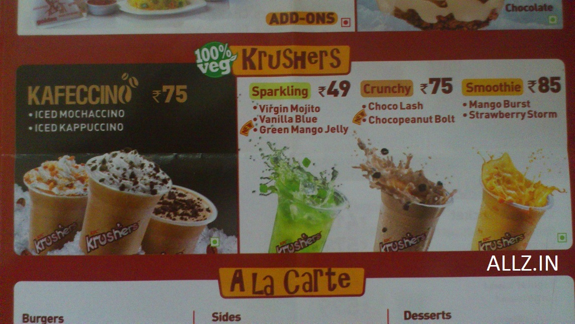 kfc drinks prices