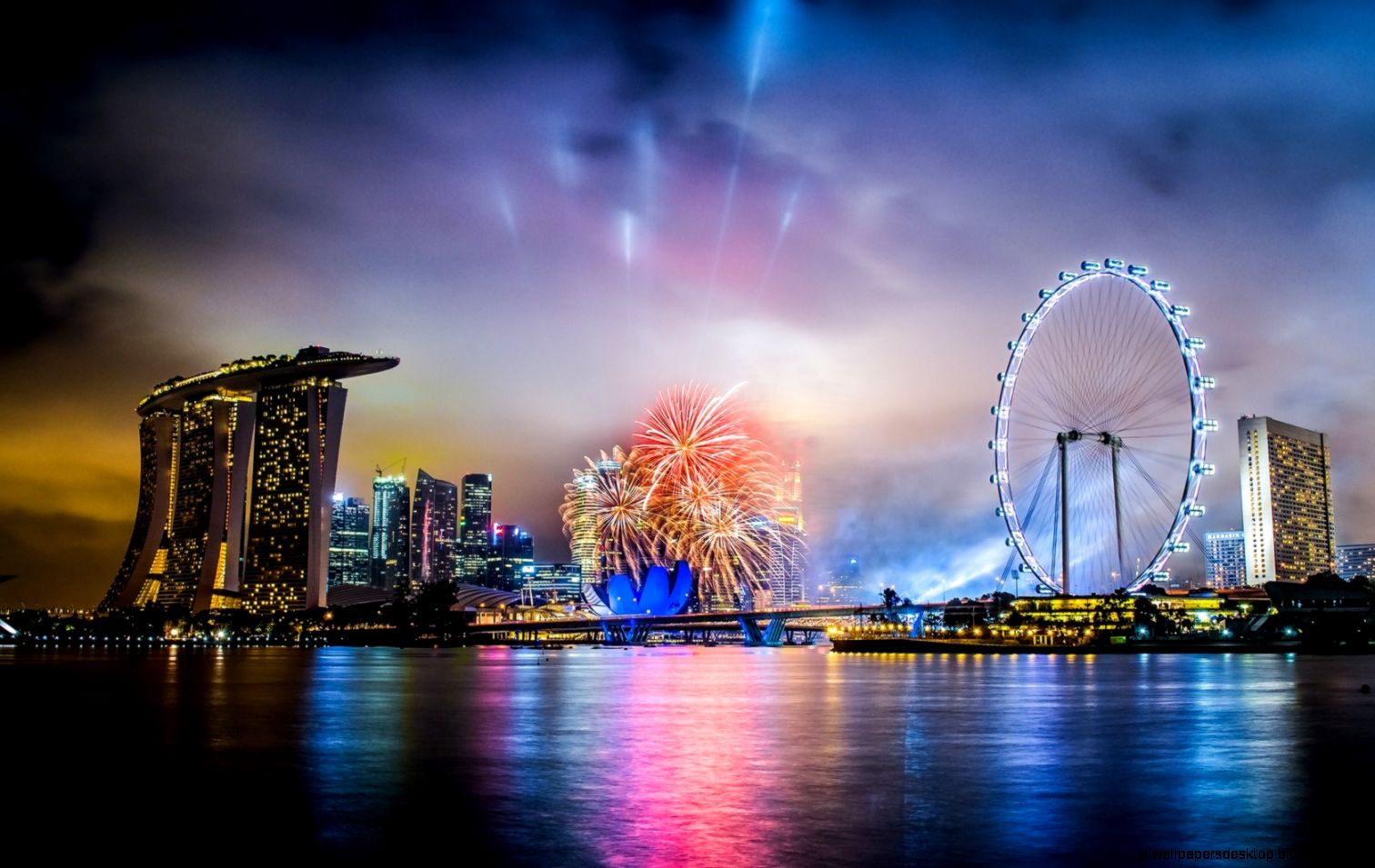 City Singapore Night Holiday Fireworks Hd Wallpaper