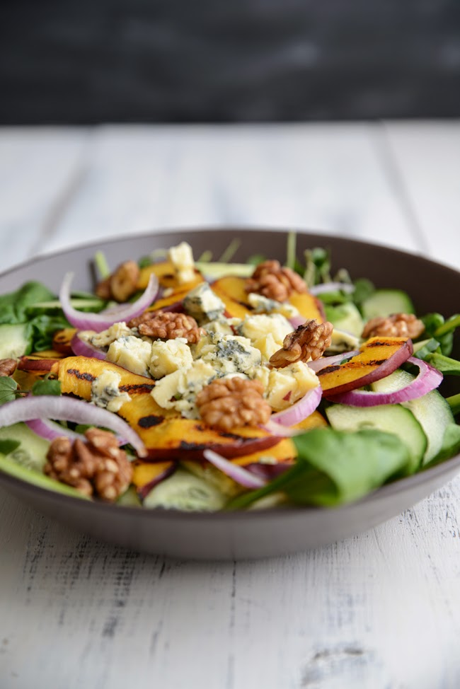 Waffle & Whisk Grilled Nectarine, Blue Cheese and Walnut Salad with a