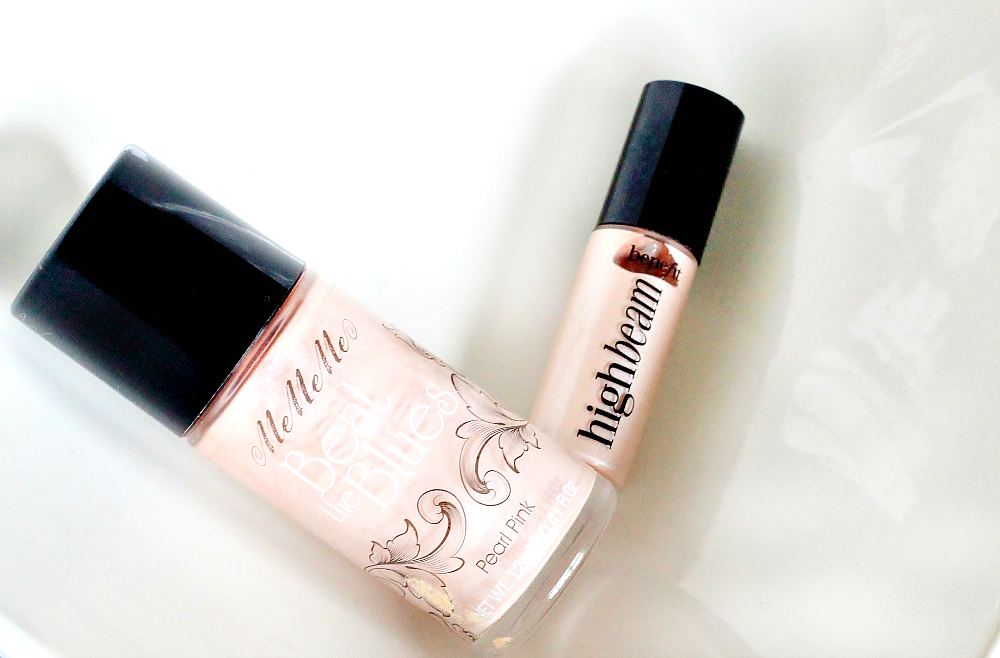 MeMeMe Beat the Blues ‘Pearl Pink’ highlighter and illuminator Vs Benefit High Beam review and swatch