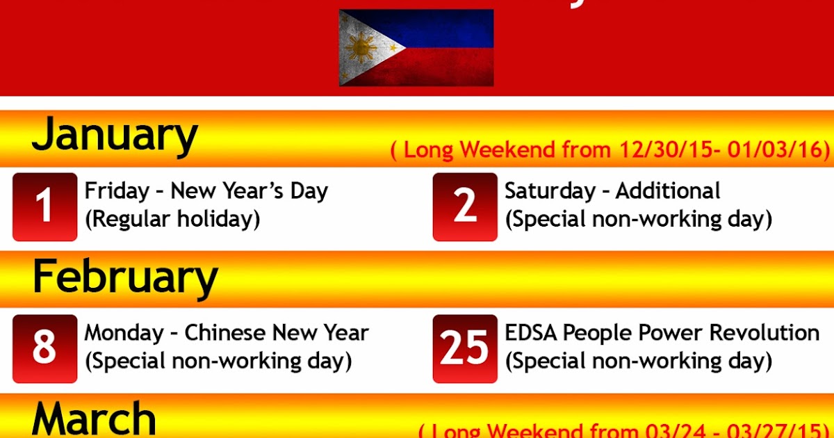 List of nationwide holidays for 2016 Helping Wives