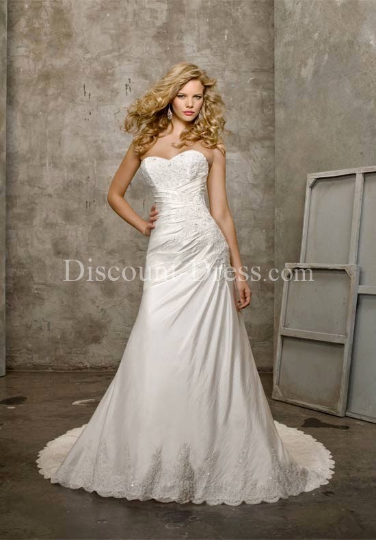 Fit-N-Flare Strapless Floor Length Taffeta/ Lace Wedding Dress