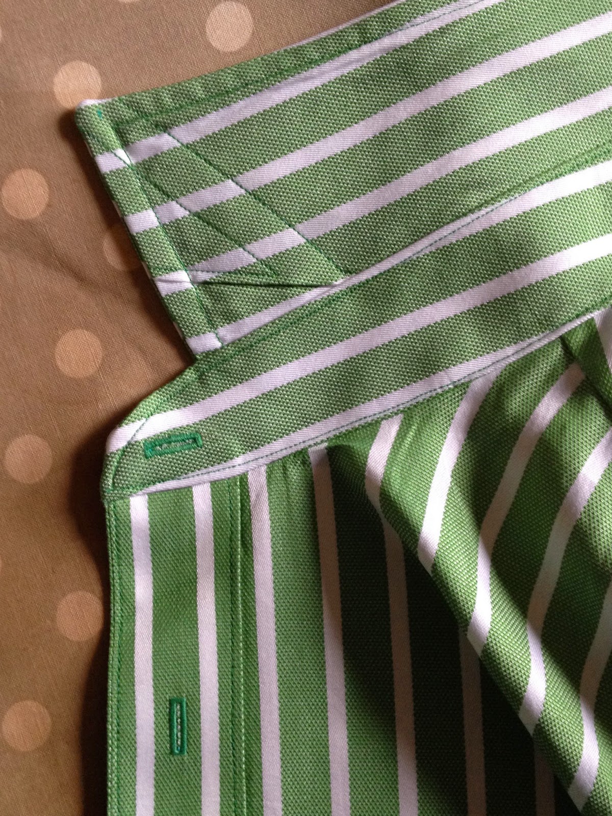 Diary of a Chain Stitcher: Green Striped Colette Negroni Shirt with Stand Collar