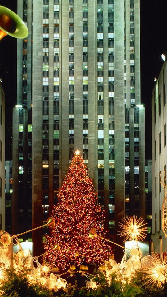 Christmas In New York Tree Lights Android Wallpaper
