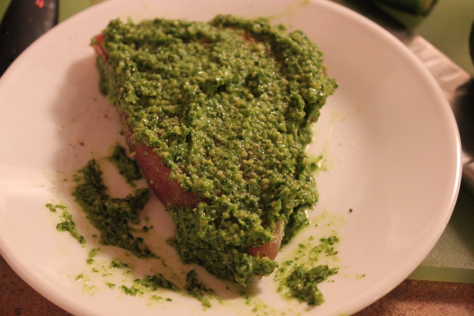 Everything in the Kitchen Sink Cilantro Cashew Pesto Crusted Tuna