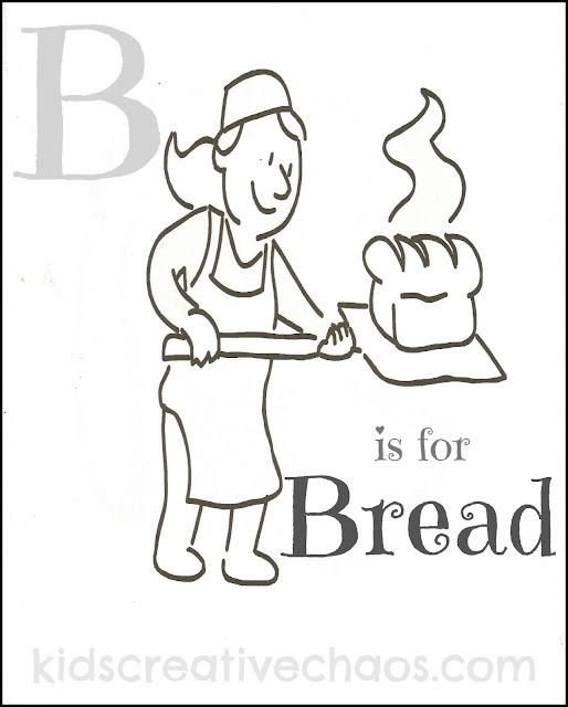 Alphabet Coloring pages for preschool kids letter B bread