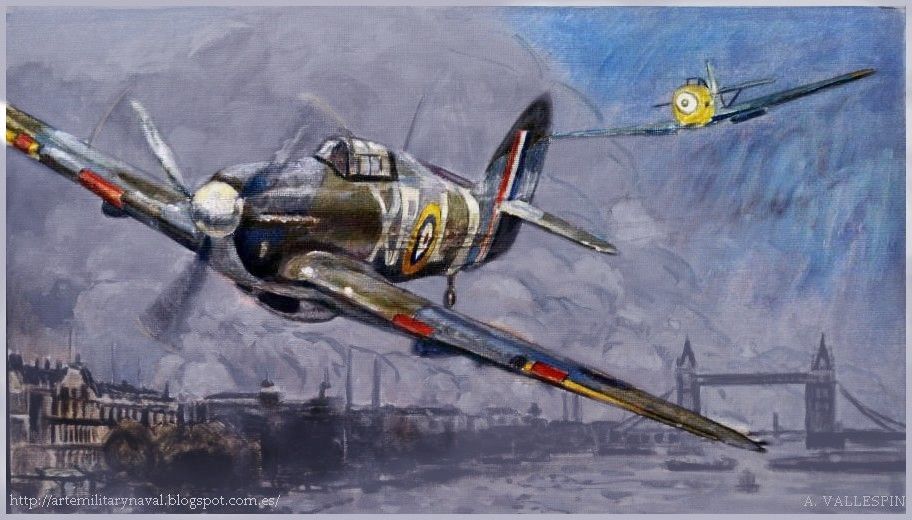 Pintura de un Hawker Hurricane derribado por Hans-Joachim Marseille