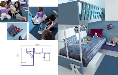 RECAMARA EN AZULES PARA NIÑAS DORMITORIO COMPARTIDO