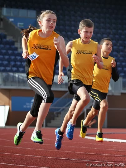 L-R: Libby Charlton, 10, Mitchell Snell, 11, Wesley Akeripa, 11, athletes from the Hastings Athletics Club, pictured warming up before training at the Hawke's Bay Regional Sports Park, Hastings, have been selected in the Trans Tasman team L-R: Libby Charlton, 10, Mitchell Snell, 11, Wesley Akeripa, 11, athletes from the Hastings Athletics Club, pictured warming up before training at the Hawke's Bay Regional Sports Park, Hastings, have been selected in the Trans Tasman team photograph
