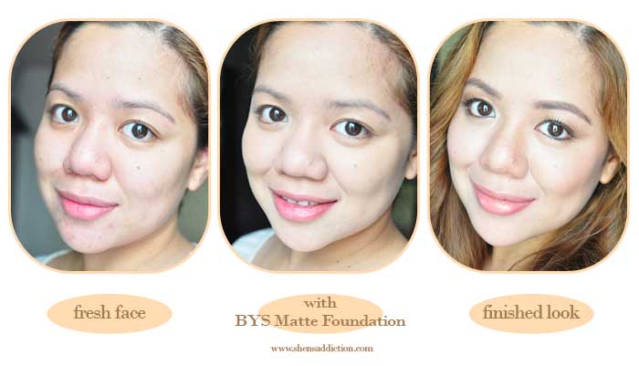 bys foundation matte based yellow before shades