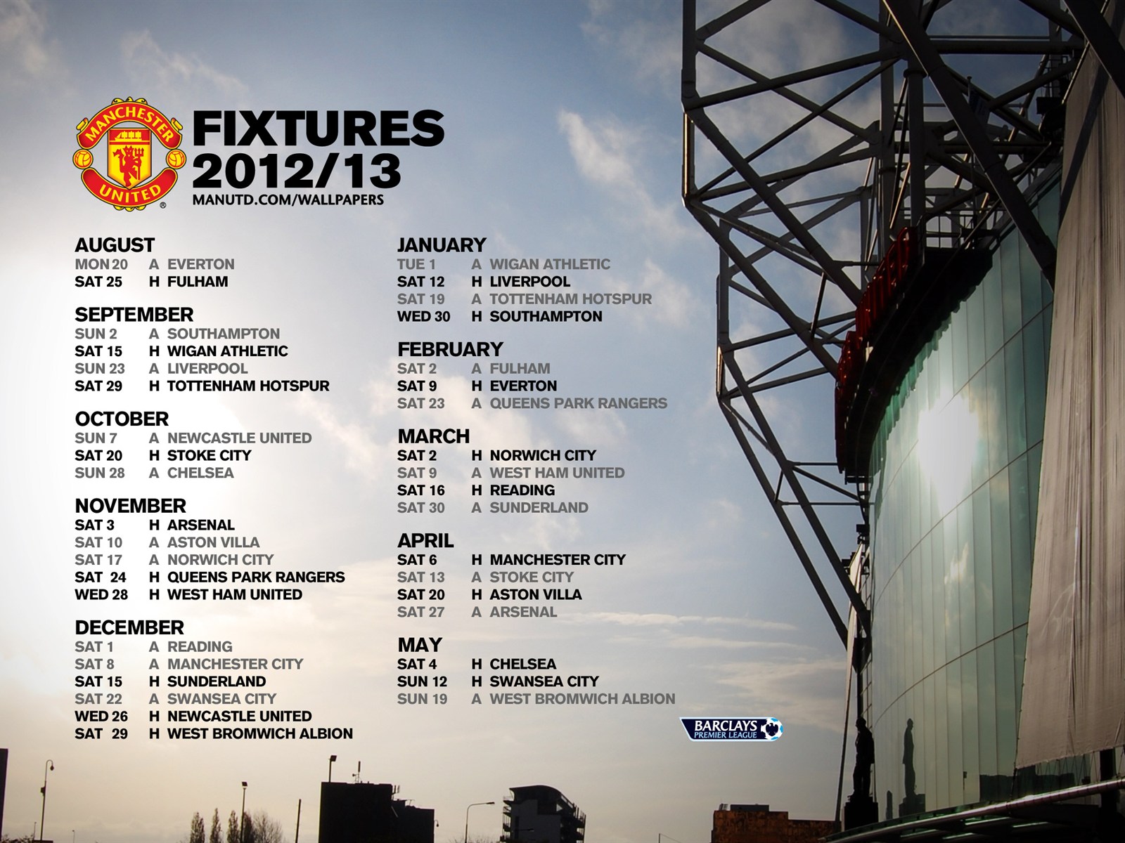 Manchester united match schedule in 20122013 Manchester United