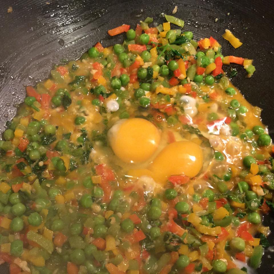 Priya's Page Oriental Egg Fried Rice served with a Fried Egg