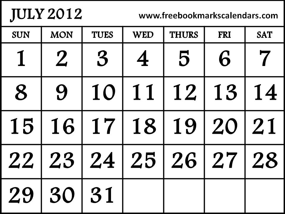 July 2012 calendar printable