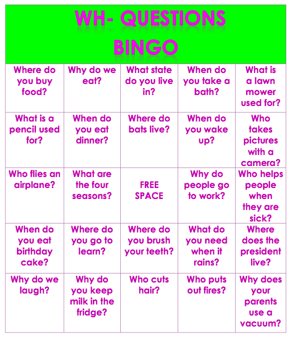 Speech and Language LaunchPad Wh Questions Bingo