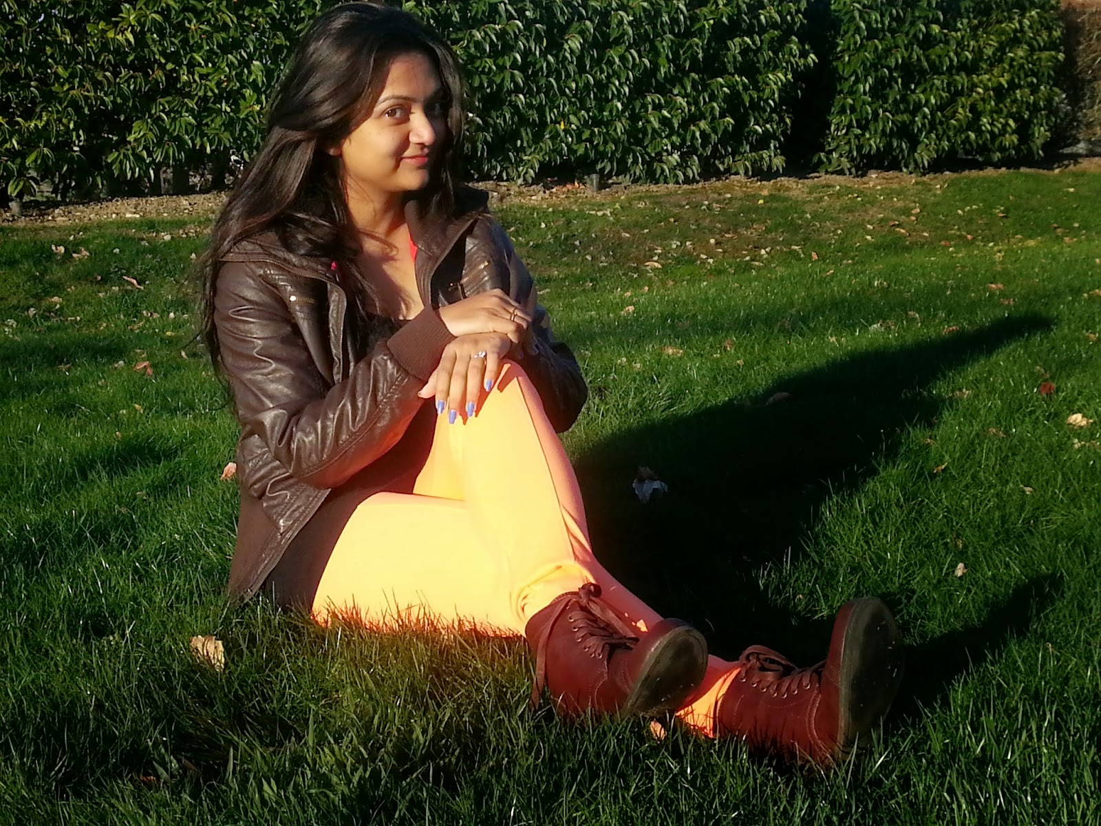 Leggings, tights, orange pants, brown jackets, indian fashion blogger, seattle lifestyle blogger