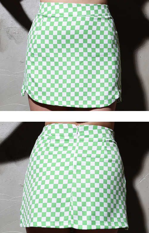 Scalloped Hem Checkerboard Mini Skirt