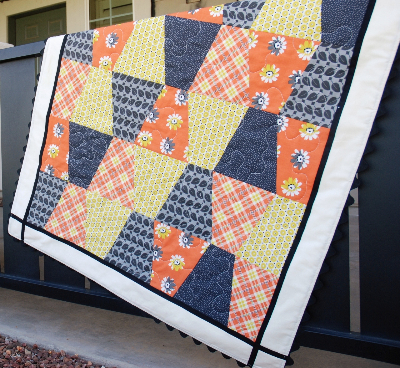 Charley, Dee, & Me Yellow, Gray, & Orange Tumbler Quilt