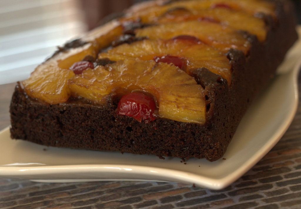 Eggless chocolate pineapple upside down cake