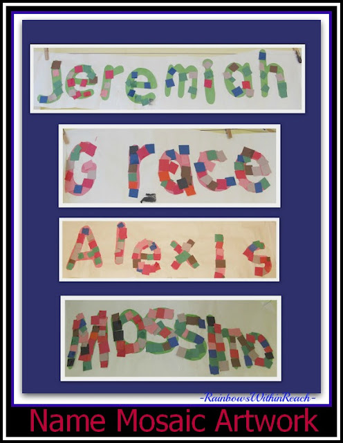photo of: Student Names as Artwork in a Construction Paper Mosaic 
