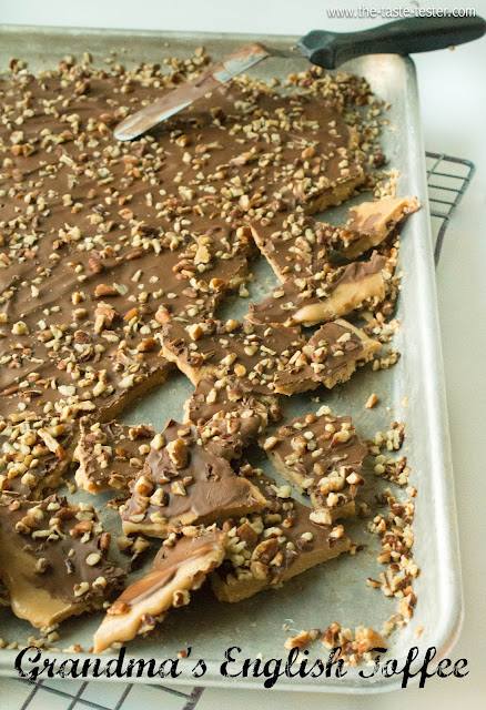 My Great Grandma's English Toffee. It is the BEST toffee you will ever eat. www.the-taste-tester.com #recipe #candy