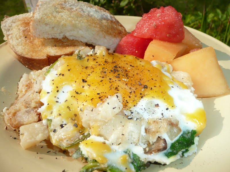 Everyday Dutch Oven Baked Eggs with Spinach Hash Browns