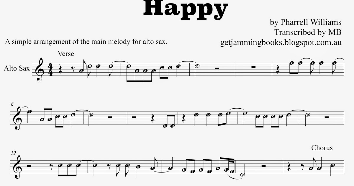 Get Jamming "Happy" sheet music for alto sax (as requested by a Get Jamming student)