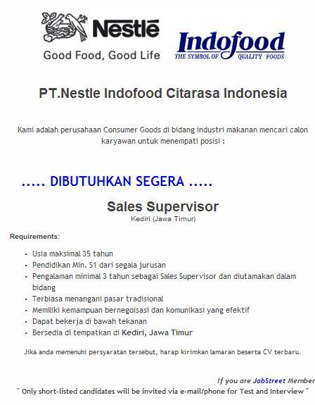 Asal ngeBlog: Lowongan Kerja Sales Supervisor PT.Nestle Indofood