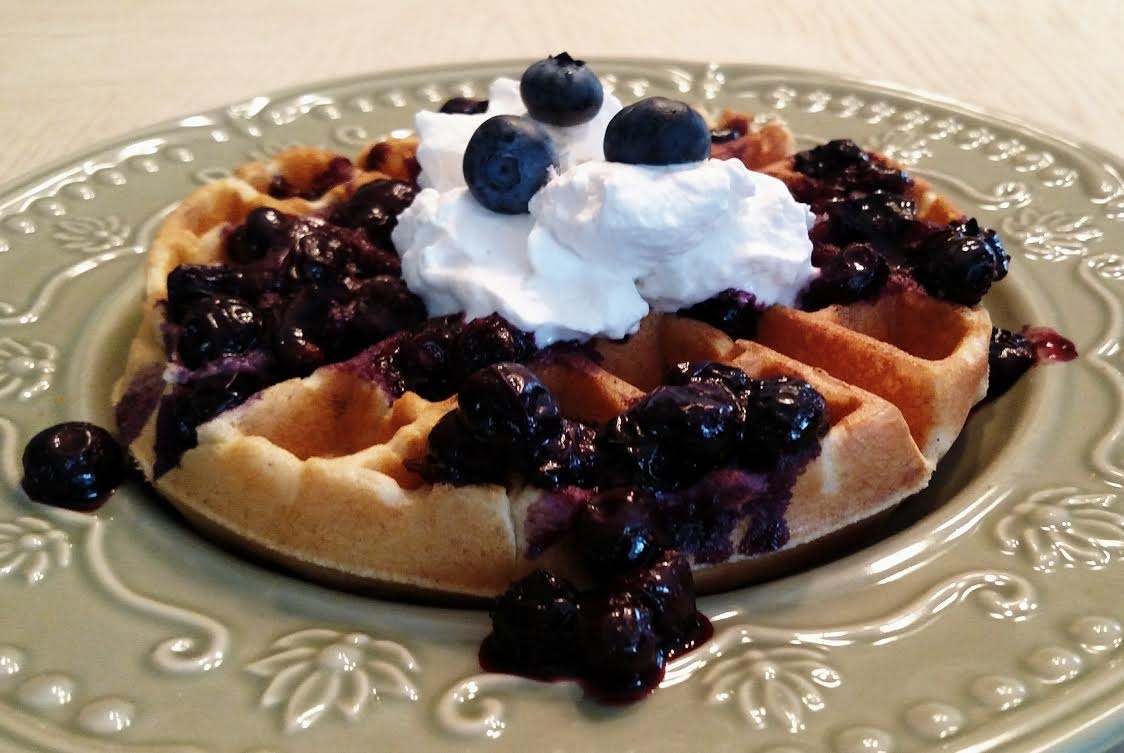 The Juicy Beauty Word Gluten Free Belgium Waffles with Blueberry Sauce and Fresh Whipped Cream