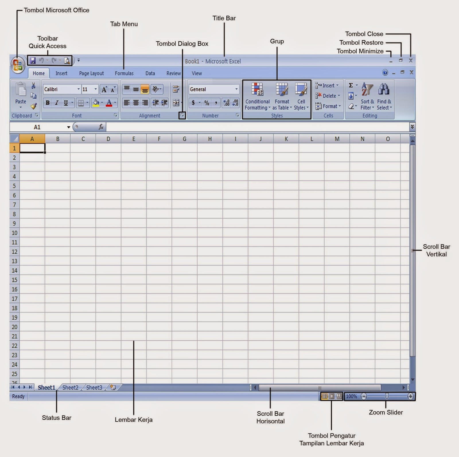 King Celluler Mengenal Area Kerja Microsoft Excel 2007