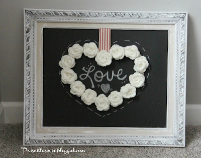  Valentine chalkboard with crocheted heart wreath
