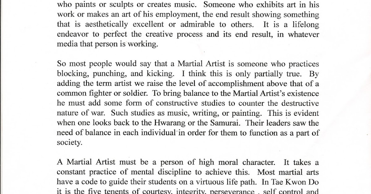 Black Belt Essays Grandmaster Robert Wood, 8th. Dan Test, Dec. 8, 2012