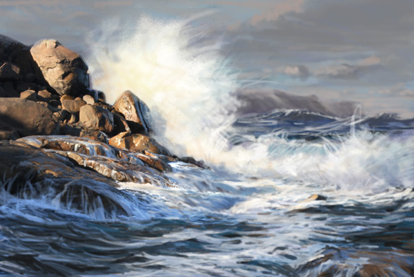 Oil Painting Waves Rock Sky Oil Painting Waves Rock Sky