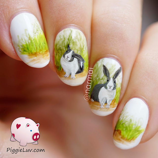 PiggieLuv Freehand Dutch rabbit nail art