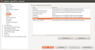 LibreOffice: Finestra Opzioni Percorsi