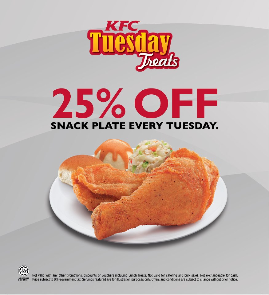 I Love Freebies Malaysia Promotions > KFC Snack Plate 25 OFF Every