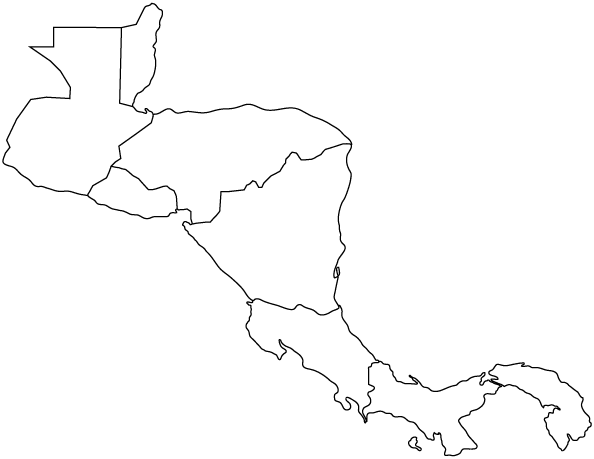 This blank Central America map also shows the adjacent areas in North