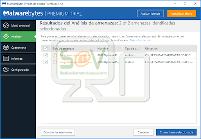 Amenazas detectadas por Malwarebytes Amenazas detectadas por Malwarebytes