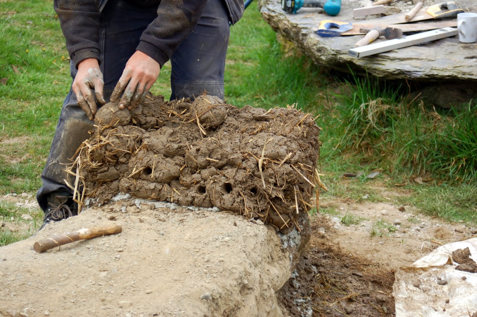 Building with clay Cob Garden Wall Hobbit Style