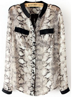 Grey Long Sleeve Snakeskin Chiffon Blouse Grey Long Sleeve Snakeskin Chiffon Blouse