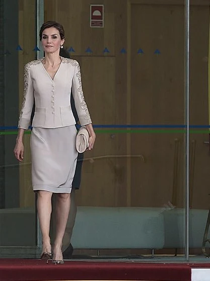 Segolene Royal, French Minister of Ecology, Sustainable Development and Energy with Queen Letizia of Spain arrives prior to a meeting at the Elysee Palace