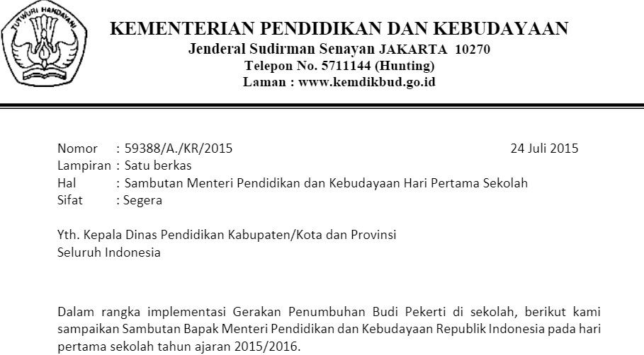 Download Surat Pengantar dan Sambutan Mendikbud Pada Hari