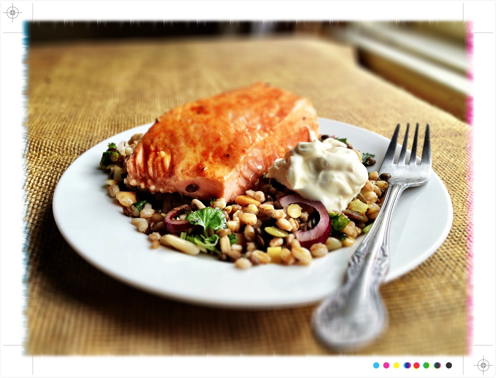 Toast Salmon & Cypriot Salad with Farro, Smoked Yoghurt & Preserved Lemons