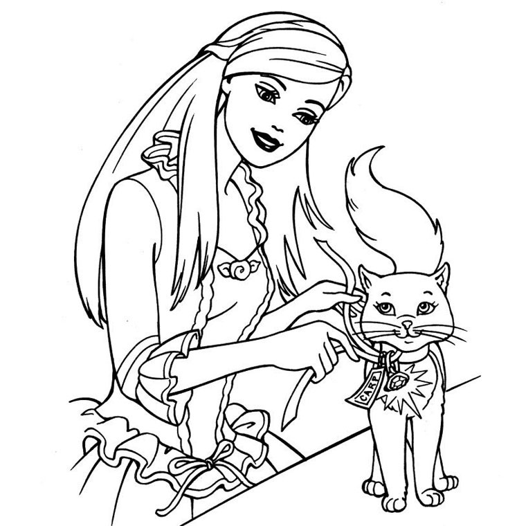 Coloring Page Barbie And Cat title=